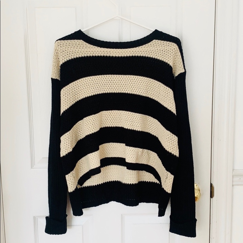 Black & Cream Strip Long Sleeve Knit